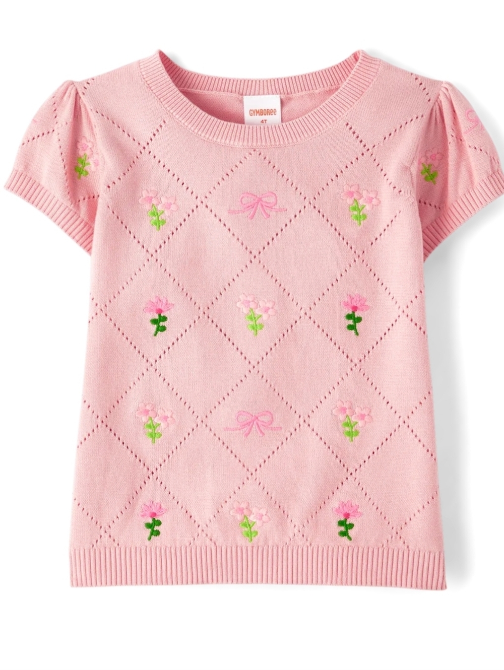 Gymboree Pink Floral Pointelle Short Sleeve Knit Top